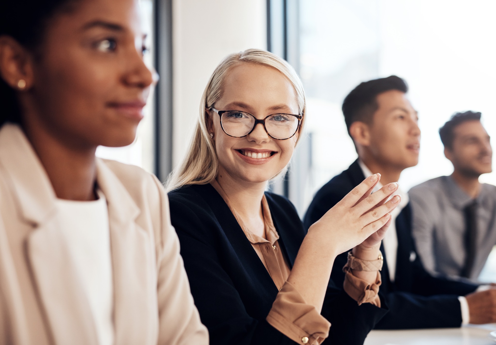 Business professionals learning together